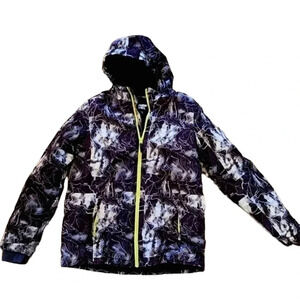 Lands End Boys Coat Insulated Hooded Jacket XXL 18/20 Black White zipper pockets